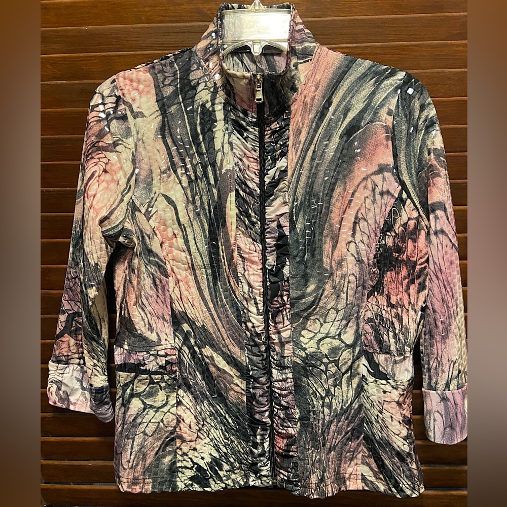 Sparkling stretchy lightweight jacket with zipper. Size M/petite